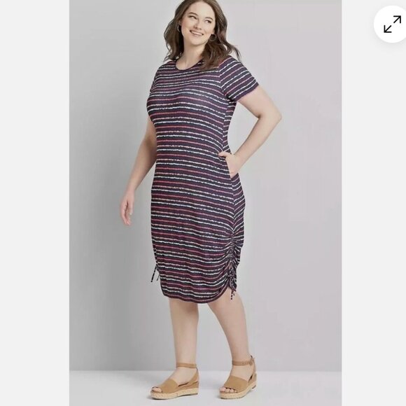 Lane Bryant Navy and Coral Striped Dress Plus Size 30/32 - Picture 1 of 9